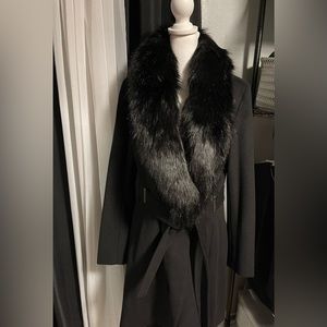 Calvin Klein Lightly worn Wool coat with detachable faux fur collar with belt.